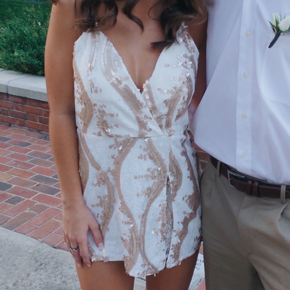 Sequin Gold and white romper -Thesethree boutique